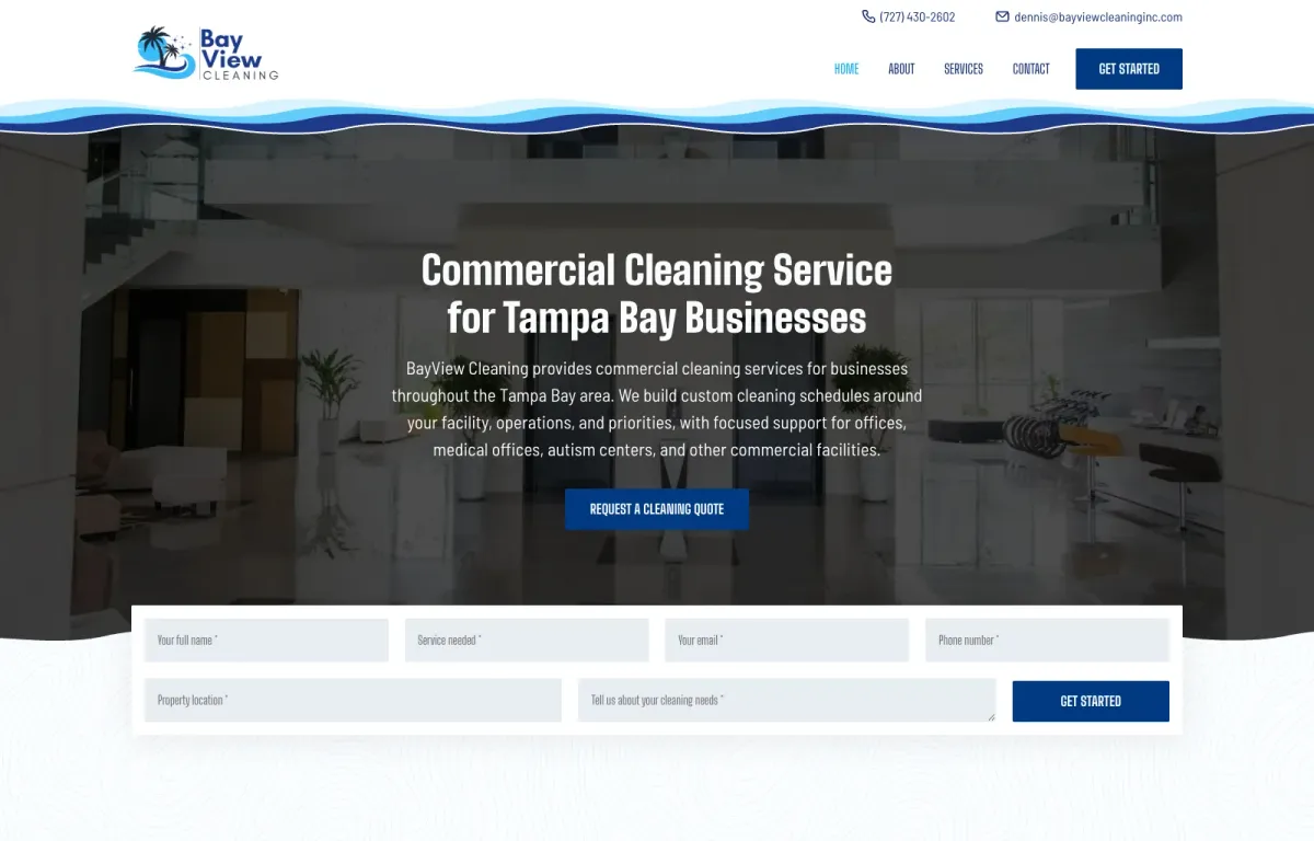 Bay View Cleaning desktop website on a MacBook
