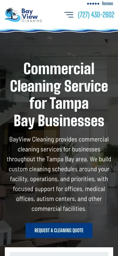 Bay View Cleaning mobile website on an iPhone