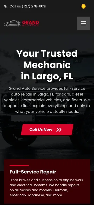 Grand Auto Service mobile website on an iPhone