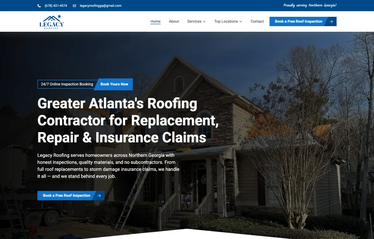 Legacy Roofing desktop website on a MacBook